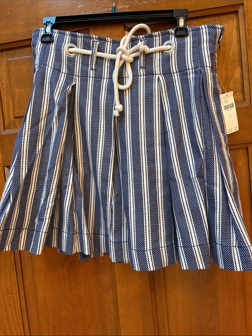 Navy and White Striped Rope-Tie Mini Skirt - Women